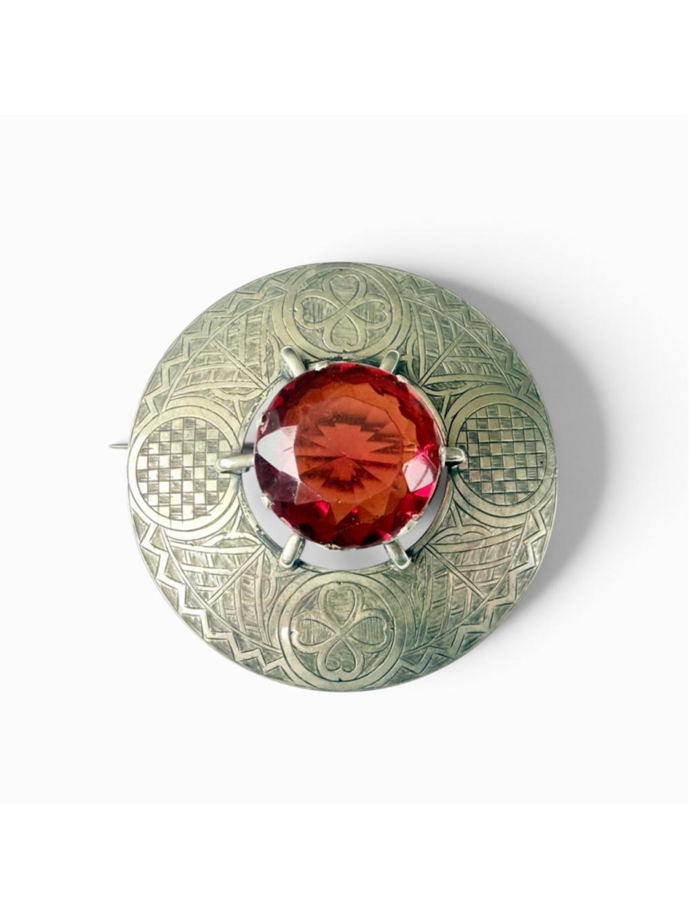 Large Victorian Scottish Kilt Cape Pin Carnelian Glass Celtic Plaid Brooch - Picture 10 of 10